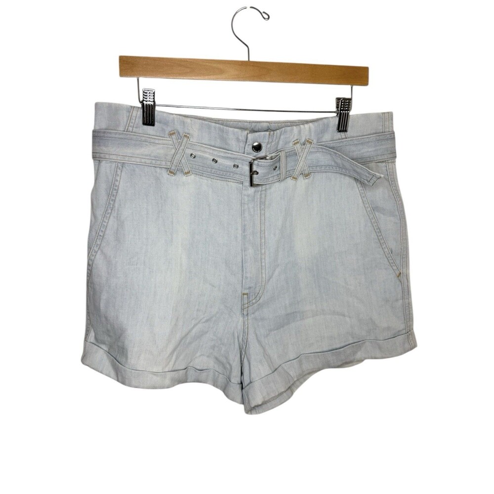 Overlover High Waist Belted Denim Shorts Size 30 Light Wash